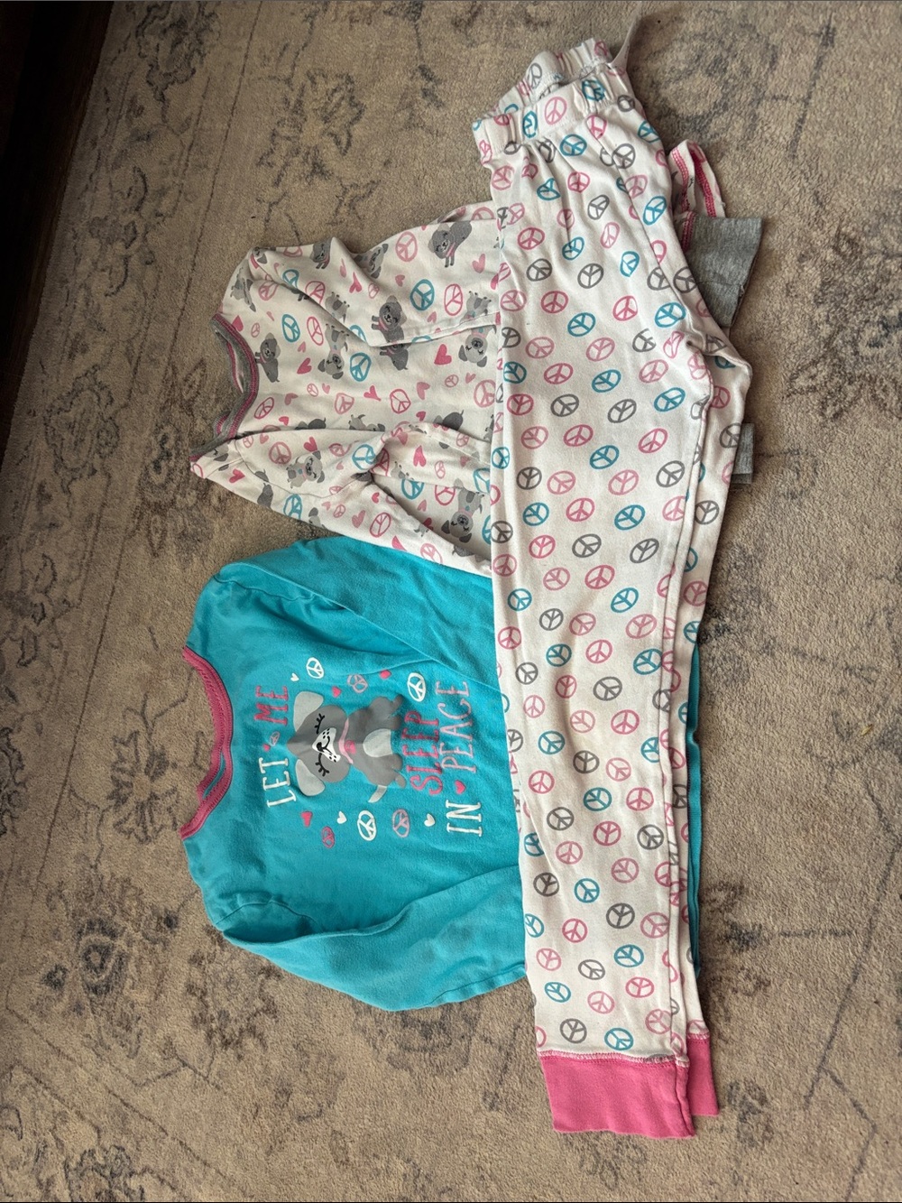 Rene Rofe Blue, Pink and White Peace Sign Pajama Set